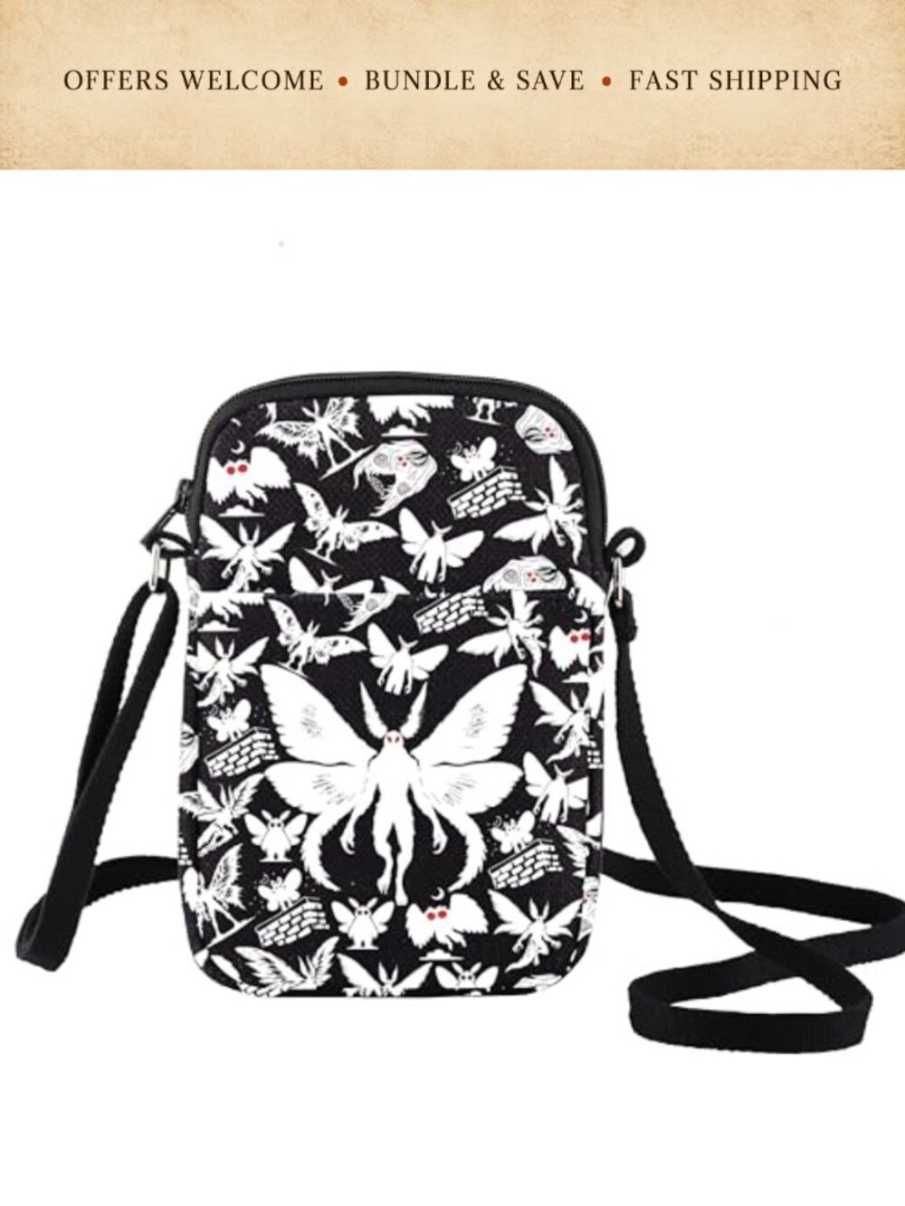Canvas Crossbody Bag Mothman Cryptid Shoulder Bag Adjustable Strap Everyday